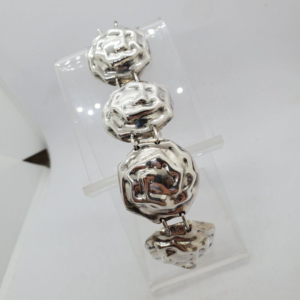 Heavy Sterling Silver Large Rose Bracelet 925